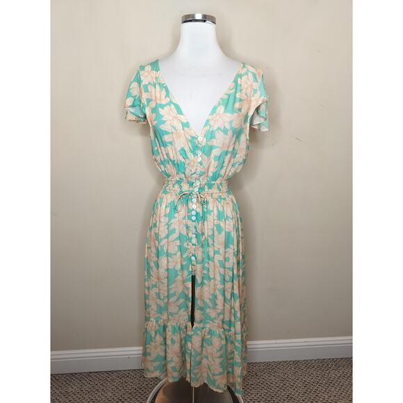 Tiare Hawaii Floral Maxi Dress Open Back Smocked Waist Beach - Picture 1 of 12